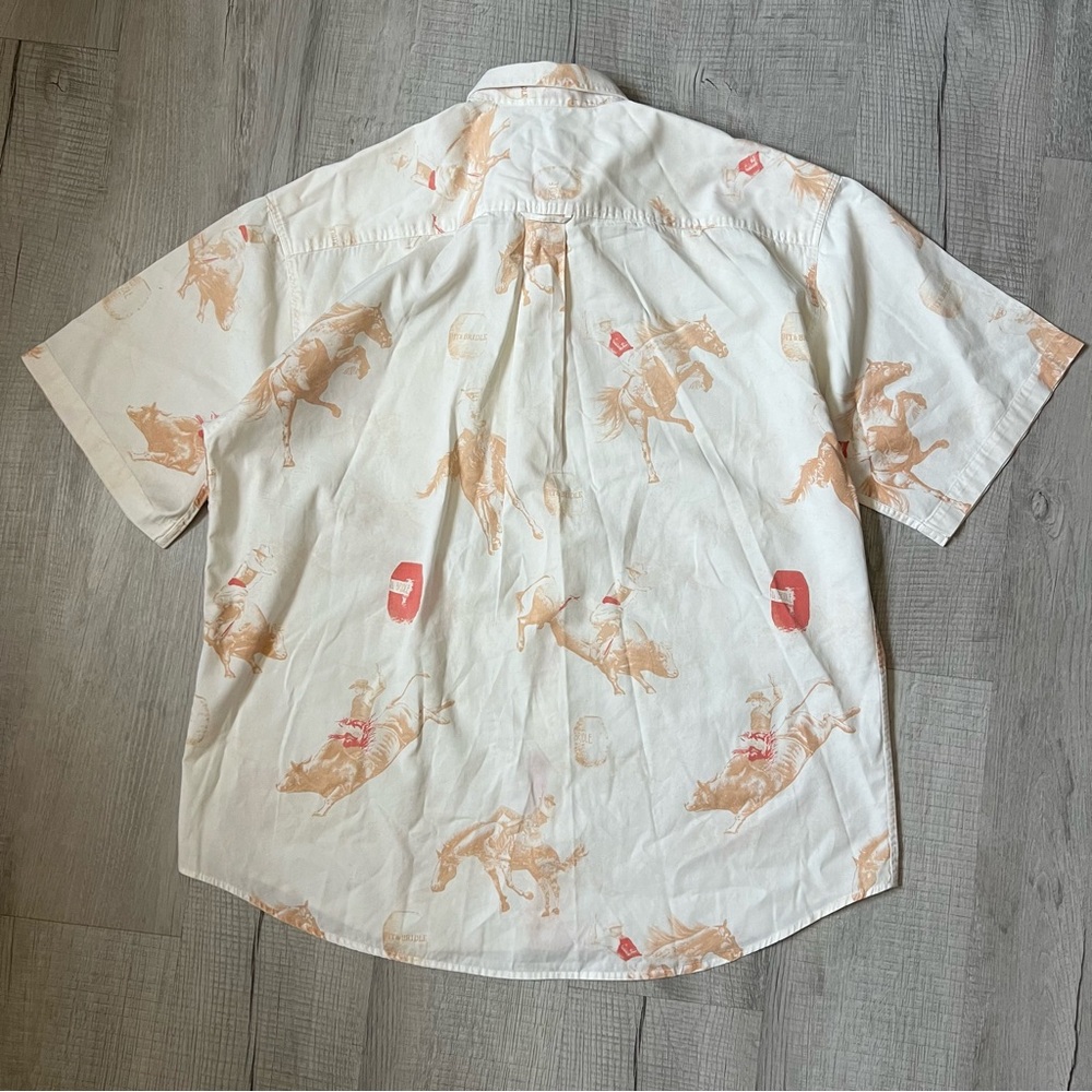 VINTAGE BIT & BRIDLE Western Cowboy Print Short Sleeve Shirt Large Rodeo Horse - Picture 4 of 14